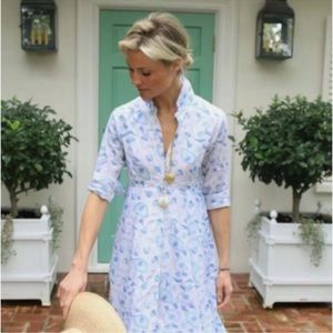 India Amory Classic Block Print Shirt Dress Blue Lapis Medium  Worn Once